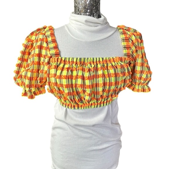 New Montce Marcela Bikini Top Neon Plaid Medium - Picture 3 of 7